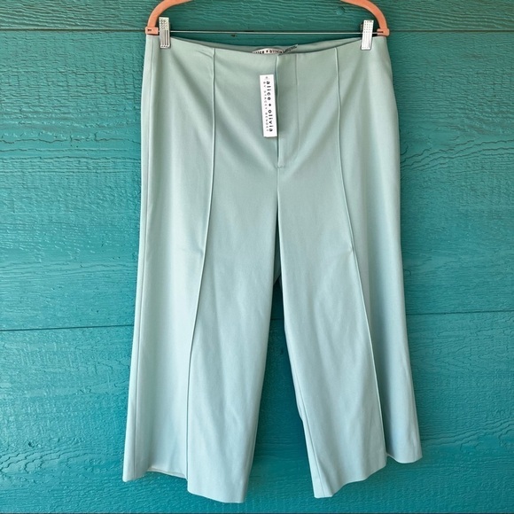 ALICE + OLIVIA DYLAN CLEAN WIDE LEG CROPPED PANTS Pistachio GREEN SIZE 14 NWT - Picture 1 of 5